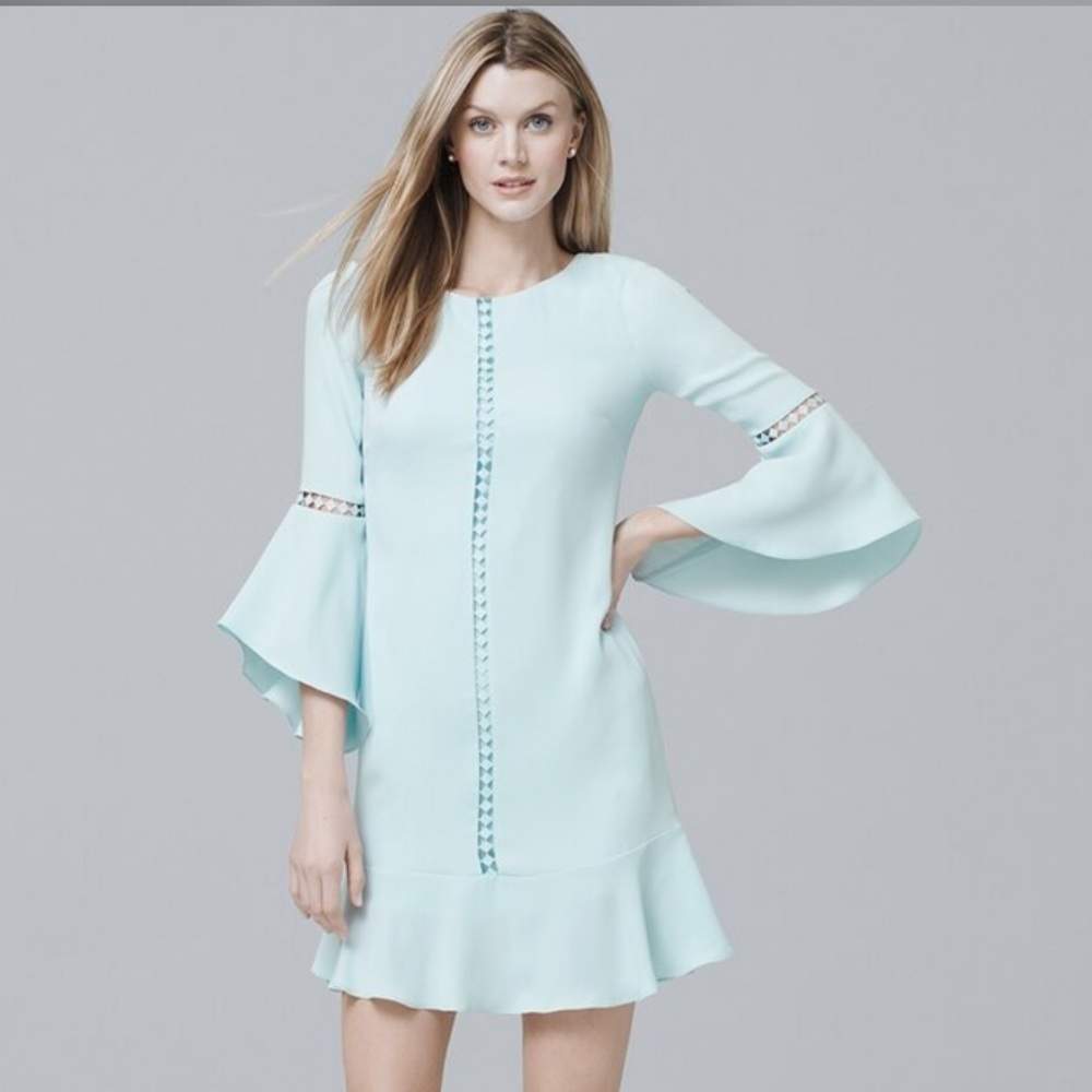 White House Black Market Light Blue Mini Dress with Bell Sleeves